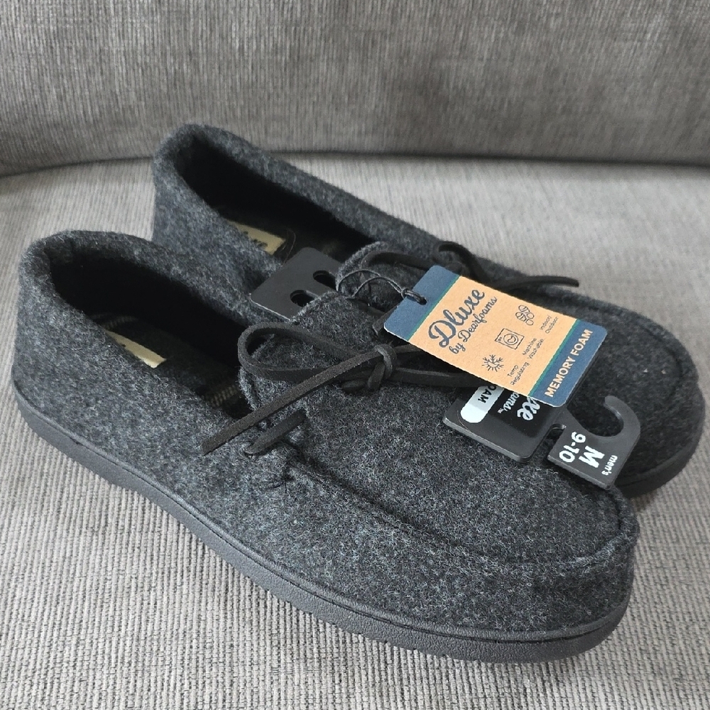 Men's Dluxe By Dearfoams Charcoal Gray Slippers, NWT, Size 9-10. - Picture 10 of 12